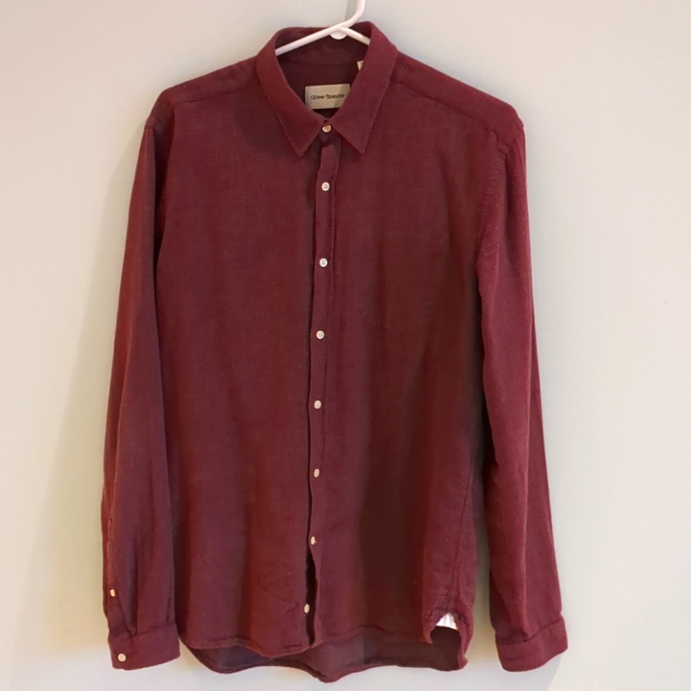 Oliver Spencer 15.5 long sleeve button up maroon cotton casual dress shirt